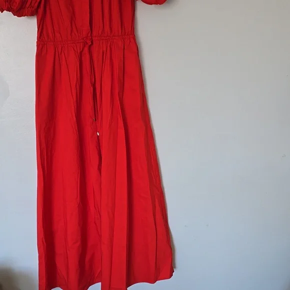 Cotton-Blend Puff-Sleeve Midi Dress